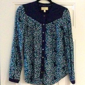 Moulinette Soeurs color block button down blouse size 6 with navy accent